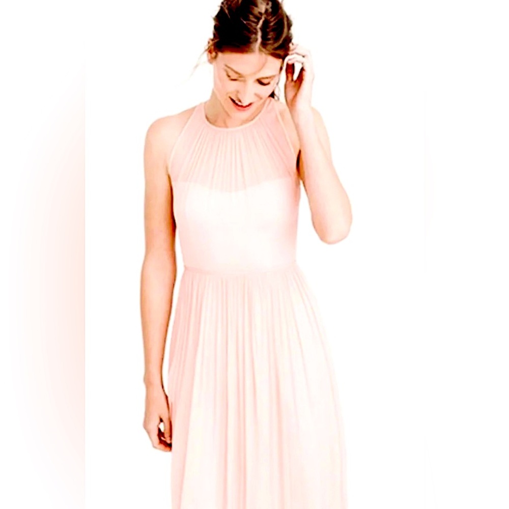 J. Crew Megan Ephemeral Silk Crinkle Chiffon Sleeveless Dress Just Barely Pink